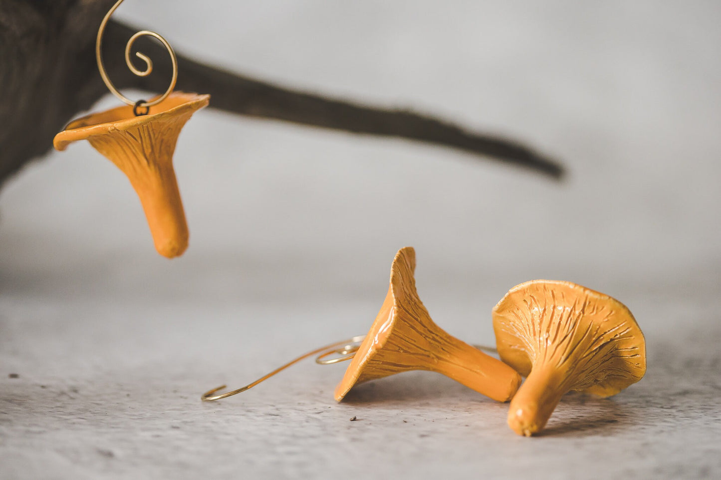 Eglutės dekoro voveraičių grybų rinkinys - Vintažiniai keramikiniai grybų papuošalai Kalėdų dovana - Keraminiai oranžiniai grybai
