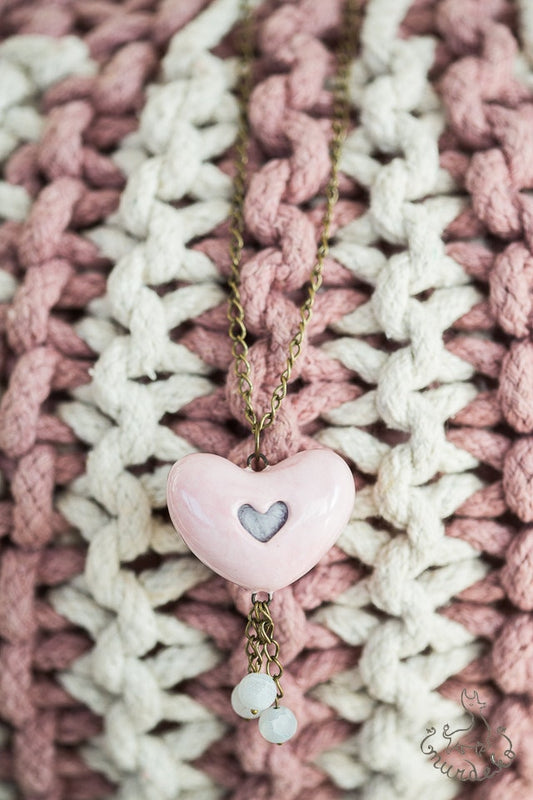 Keraminis rožinis širdies pakabukas - Širdies formos aromaterapinis pakabukas - Eterinių aliejų difuzoriaus karoliai