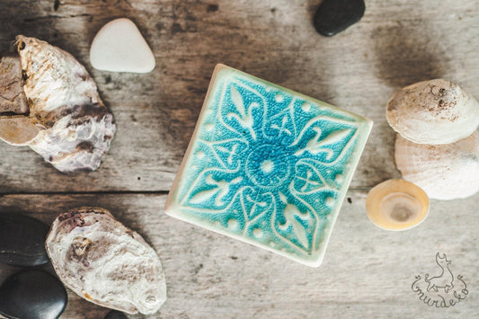 Ocean blue square ceramic draining soap dish - Pottery handmade soap tray sponge holder