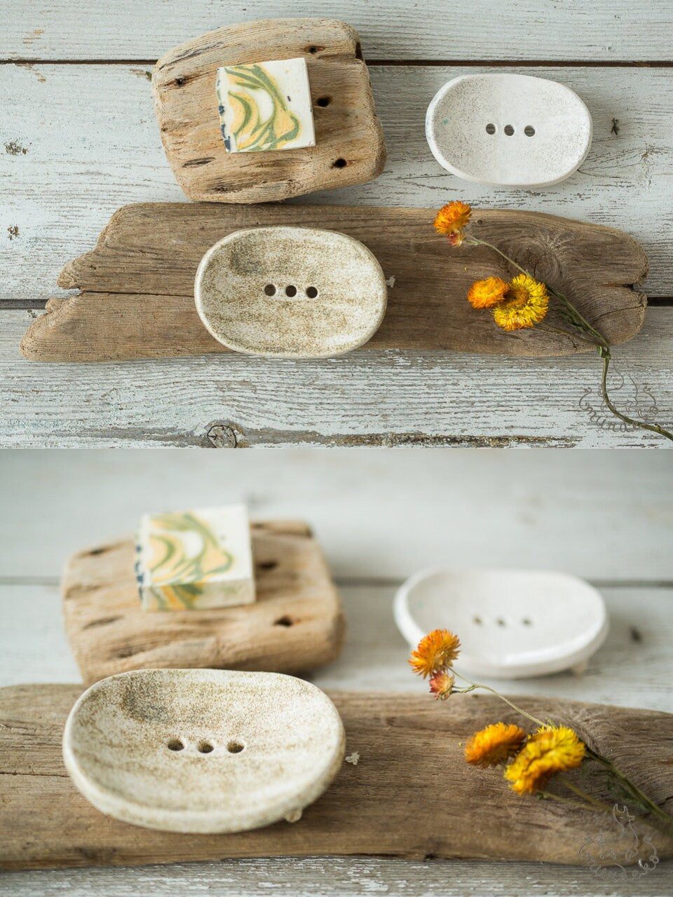 Rustic soap dish with drain - Pottery soap tray with holes - Handmade soap dish - Oval sponge holder