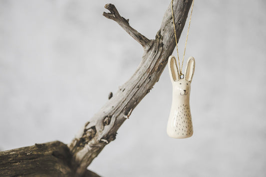 Ceramic woodland hare Christmas tree decoration - Hand painted wild hare sculpture Christmas ornament gift