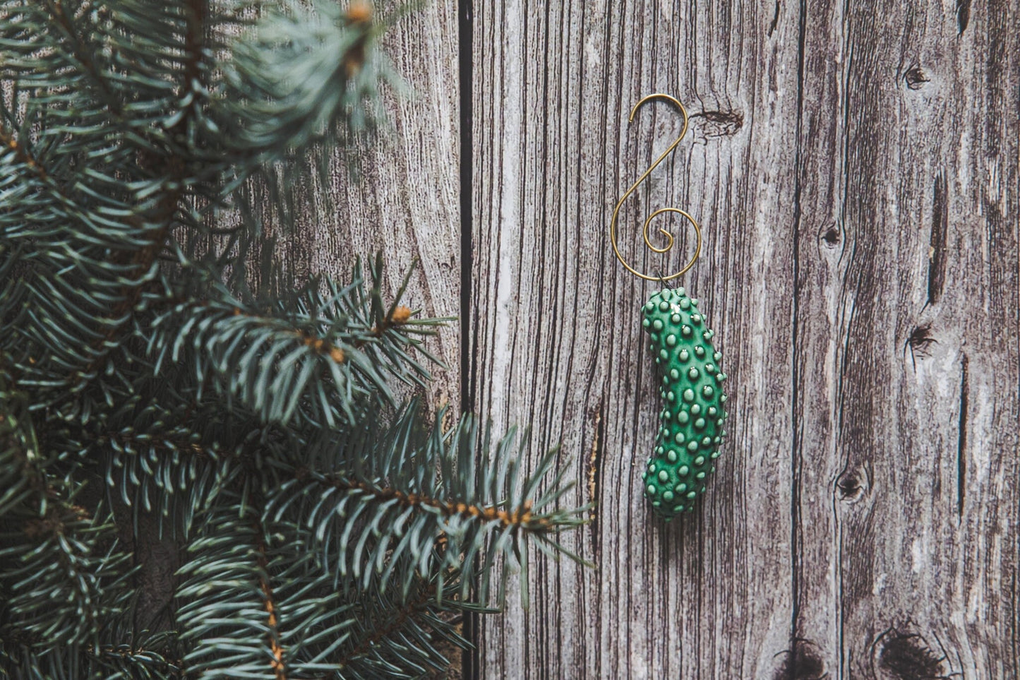 Ceramic Christmas pickle ornament - Pottery green cucumber Christmas tree decoration -  Christmas gift