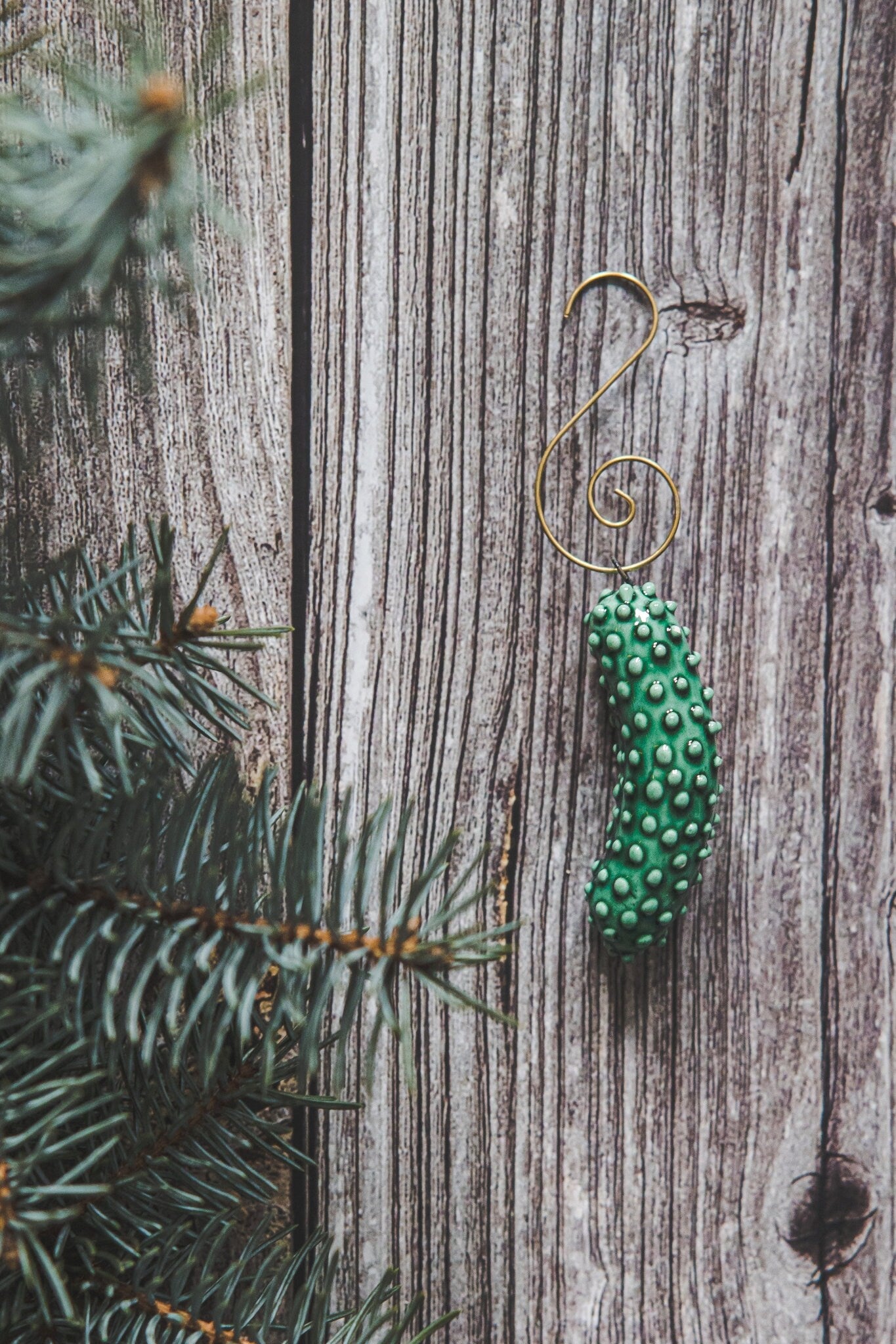 Ceramic Christmas pickle ornament - Pottery green cucumber Christmas tree decoration -  Christmas gift