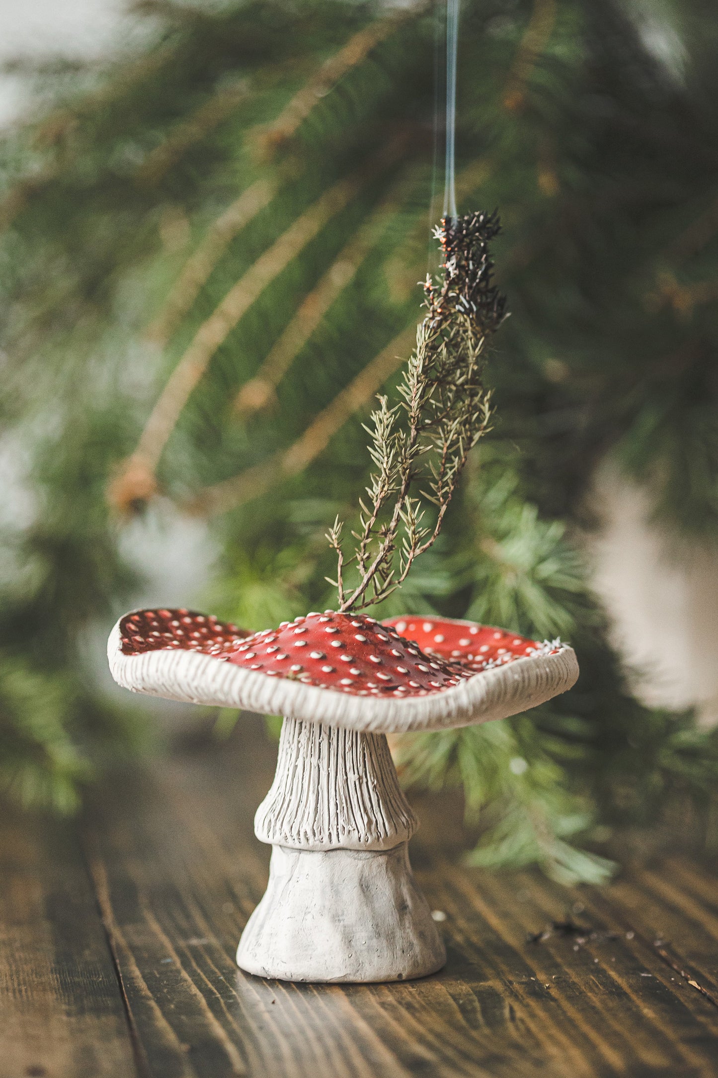 Fly agaric mushroom shape ceramic stick incense holder - Amanita muscaria scent burner plate