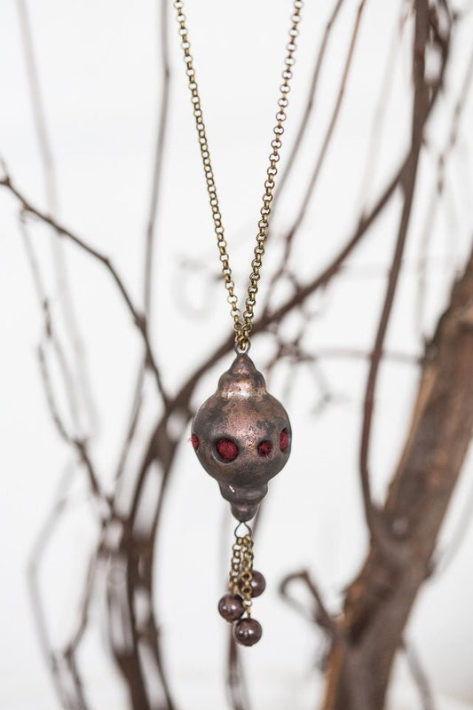 Ceramic bronze medieval pendant - Dark Gothic pendant with beads - Essential oil ceramic pendant