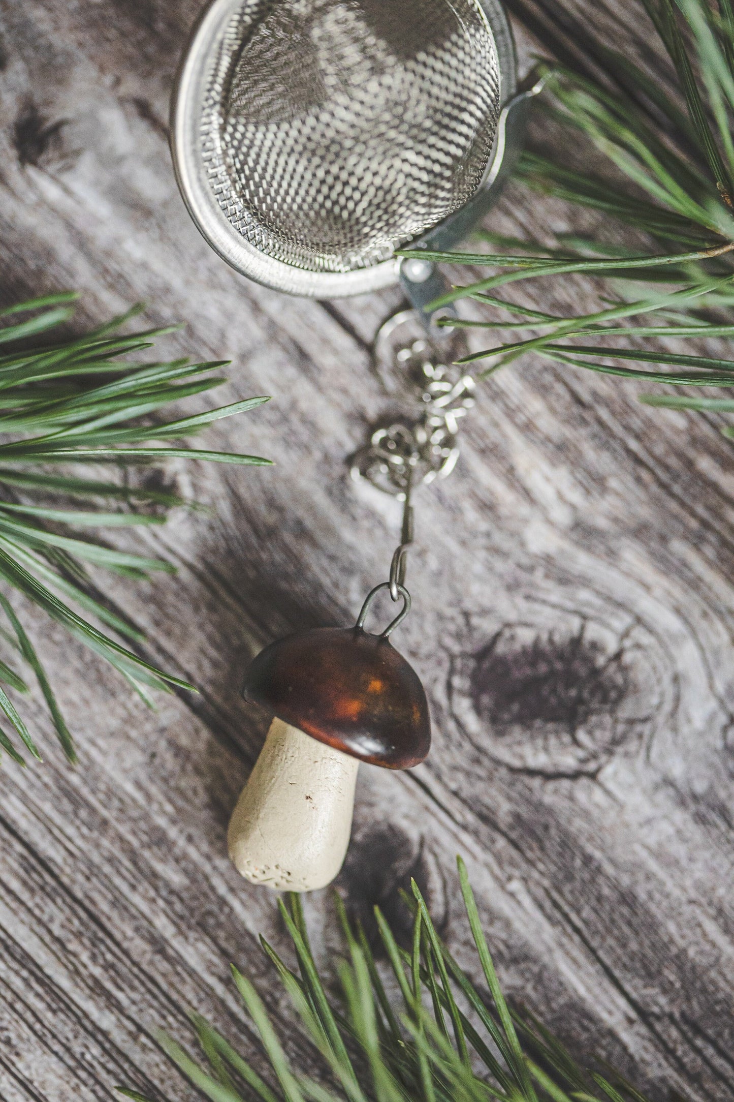 Herbal tea strainer with penny bun - Loose tea infuser with ceramic boletus mushroom - Christmas gift