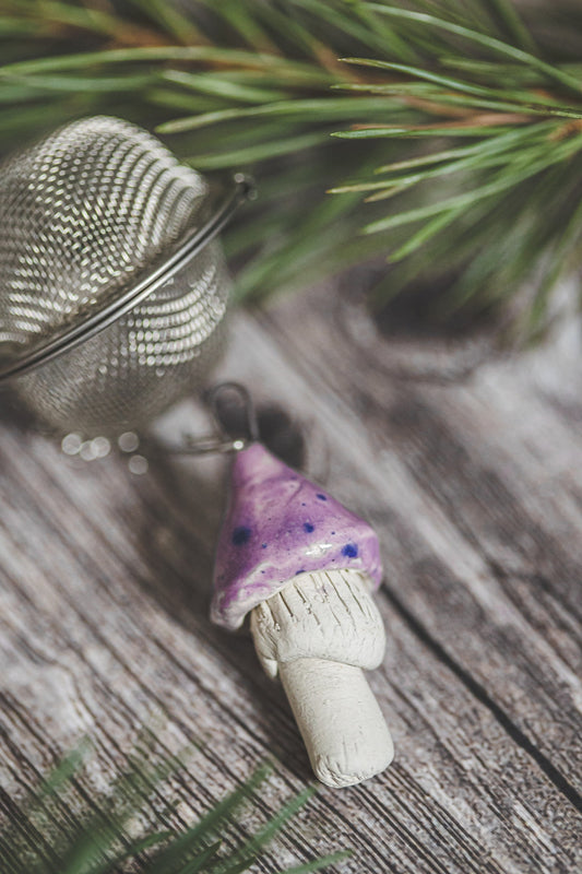 Herbal tea infuser with violet ceramic mushroom - Loose leaf tea strainer - Christmas gift - Mother's day gift - Birthday gift