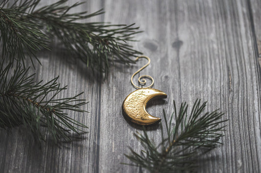 Gold plated ceramic moon Christmas ornament - Young moon Lunar Christmas decoration gift