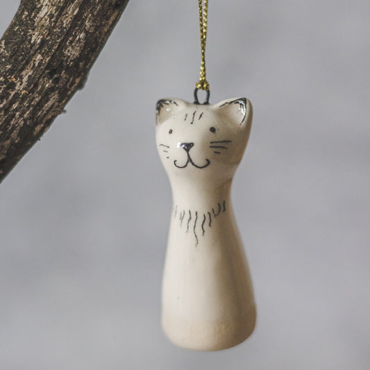 Vintage smiling cat sculpture Christmas ornament - Hand painted ceramic kitty Christmas tree decoration - Christmas gift