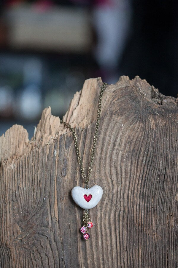 White heart engagement pendant - Aromatherapy perfume pendant - Essential oil ceramic necklace