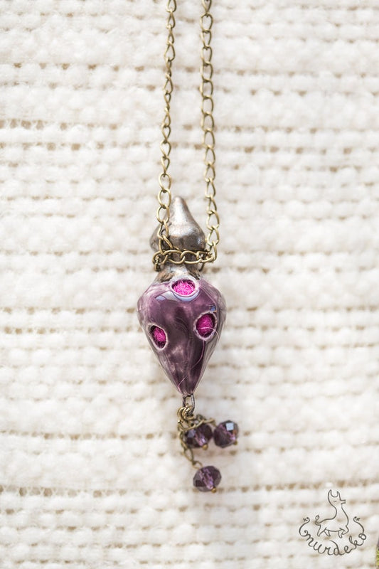 Natural wool filled diffuser pendant, Purple ceramic pendant, Handmade violet diffuser pendant