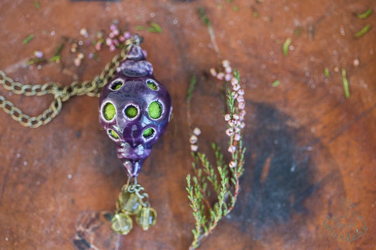 Dark purple ceramic pendant, Essential oil necklace diffuser, Aromatherapy diffuser pendant